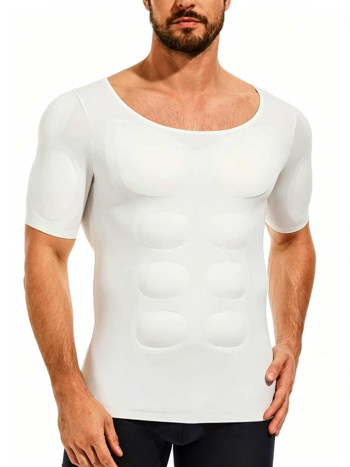 Men's Slim Fit Crew Neck Short Sleeve T-Shirt with Removable Muscle Pads, Cooling High Stretch Ice Silk Top
